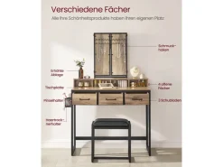 Vasagle Schminktisch mit Hocker Eichenbraun-Schwarz* Hocker