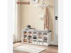 Vasagle Schuhbank mit Sitzkissen 30 cm x 105 cm x 48 cm Weiß-Grau