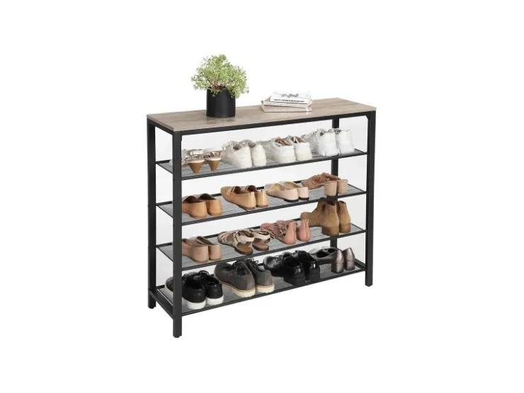 Vasagle Schuhregal 4 Ebenen 100 cm x 30 cm x 92,5 cm Grau-Schwarz* Regale Massivholz