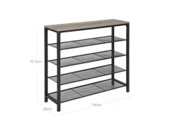 Vasagle Schuhregal 4 Ebenen 100 cm x 30 cm x 92,5 cm Grau-Schwarz* Regale Massivholz