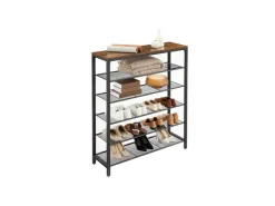 Vasagle Schuhregal 5 Ebenen 30 cm x 100 cm x 110 cm Braun-Schwarz