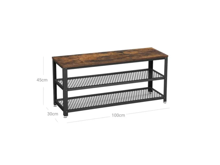 Vasagle Schuhregal 2 Gitterablagen 30 cm x 100 cm x 45 cm Braun-Schwarz* Regale Massivholz