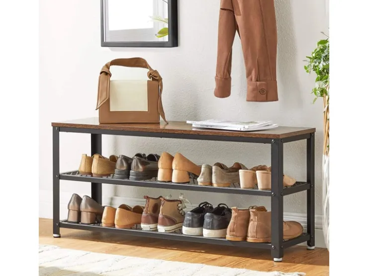 Vasagle Schuhregal 2 Gitterablagen 30 cm x 100 cm x 45 cm Braun-Schwarz* Regale Massivholz