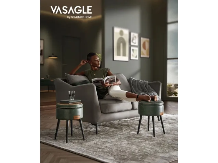 Vasagle Sitzhocker mit Stauraum Ø 32 cm x 44 cm Waldgrün* Hocker