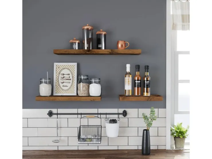 Vasagle Wandboard 20 cm x 80 cm x 3,8 cm Braun* Regale Massivholz|Holzregale