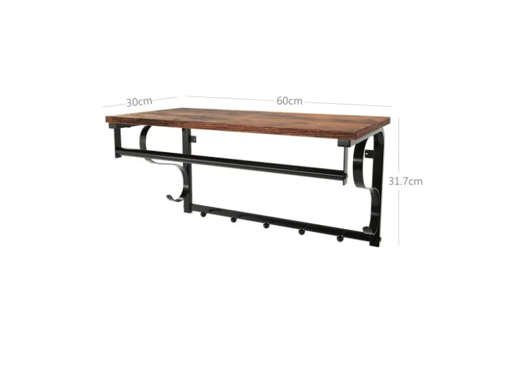 Vasagle Wandgarderobe 5 Haken und Regal 30 cm x 60 cm 31,7 cm Braun-Schwarz* Regale Schwarz|Metallregale