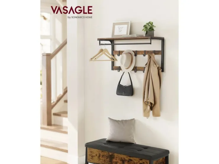 Vasagle Wandgarderobe mit Ablage 30 cm x 80 cm x 42 cm Braun-Schwarz* Regale Schwarz