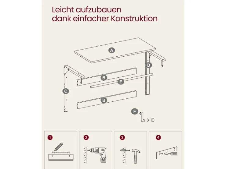 Vasagle Wandgarderobe mit Ablage 30 cm x 80 cm x 42 cm Braun-Schwarz* Regale Schwarz