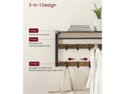 Vasagle Wandgarderobe mit Ablage 30 cm x 80 cm x 42 cm Braun-Schwarz* Regale Schwarz