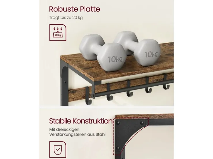 Vasagle Wandgarderobe mit Ablage 30 cm x 80 cm x 42 cm Braun-Schwarz* Regale Schwarz