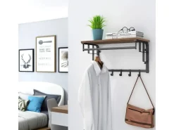 Vasagle Wandgarderobe mit Aufbewahrungsregal 30 cm x 66 cm x 27 cm Braun-Schwarz* Schweberegale