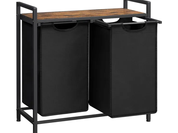 Vasagle Wäschekorb 2 Fächer 33 cm x 73 cm x 72 cm Braun-Schwarz 92 l* Bettwäsche
