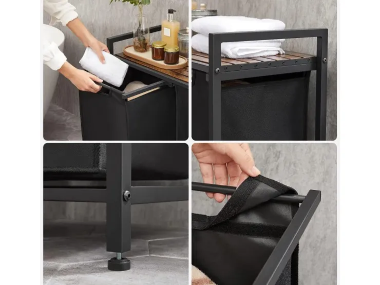 Vasagle Wäschekorb 2 Fächer 33 cm x 73 cm x 72 cm Braun-Schwarz 92 l* Bettwäsche