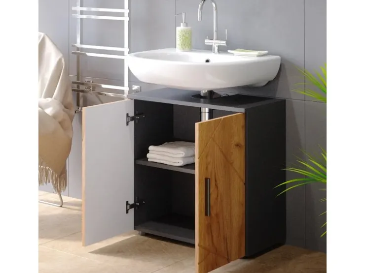 Vicco Badezimmermöbel-Set Irma Goldkraft Eiche/Anthrazit 2 Teile mit Midischrank