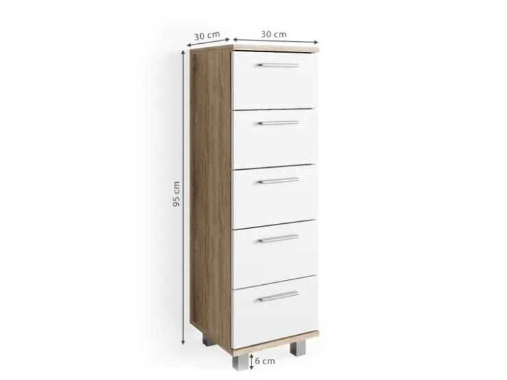 Vicco Badschrank Ilias Sonoma/Weiß 30 x 95 cm