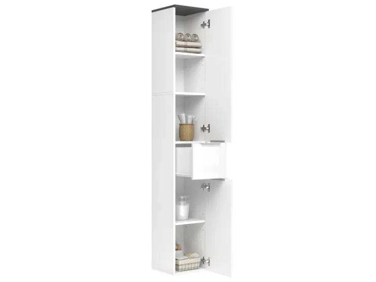 Vicco Badschrank Otis Weiß Hochglanz/Anthrazit 30 x 190 cm* Regal Weiß