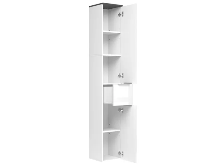 Vicco Badschrank Otis Weiß Hochglanz/Anthrazit 30 x 190 cm* Regal Weiß