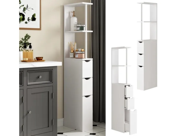 Vicco Badschrank Vera Weiß 137 x 15 cm mit 3 Schubladen* Regal Weiß