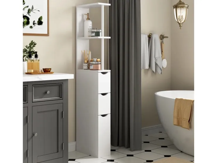 Vicco Badschrank Vera Weiß 137 x 15 cm mit 3 Schubladen* Regal Weiß