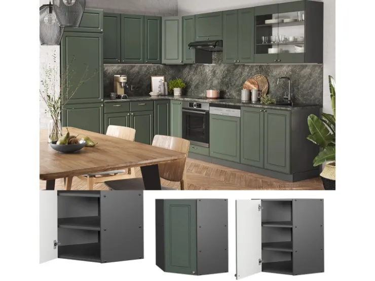 Vicco Eckhängeschrank Fame-Line Küchen-Eckschrank Grün-Gold Landhaus/Anthrazit 57 cm* Eckregale