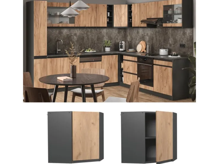 Vicco Eckhängeschrank R-Line Küchen-Eckschrank Goldkraft /Anthrazit 57 cm J-Shape* Eckregale