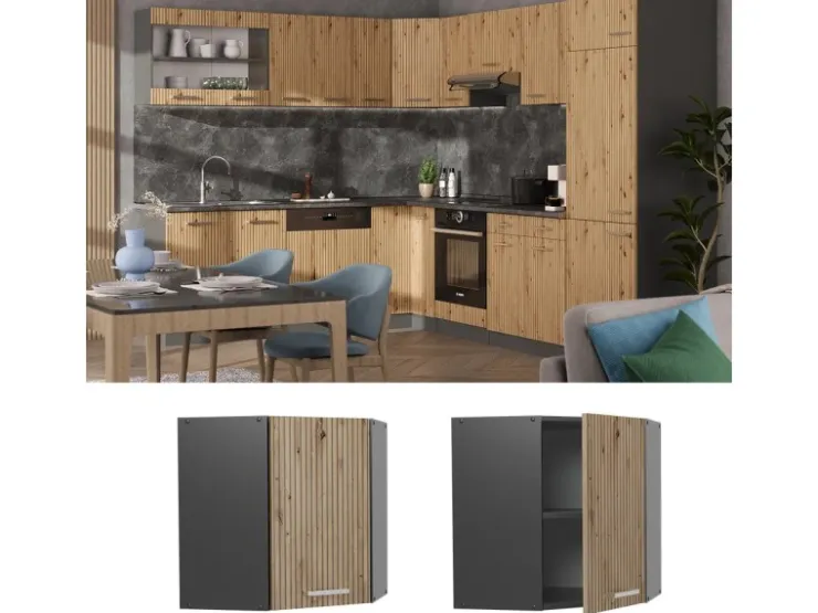 Vicco Eckhängeschrank R-Line Küchen-Eckschrank Artisan-Eiche/Anthrazit 57 cm* Eckregale