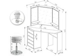 Vicco Eckschminktisch Arielle 110 cm mit Hocker* Hocker