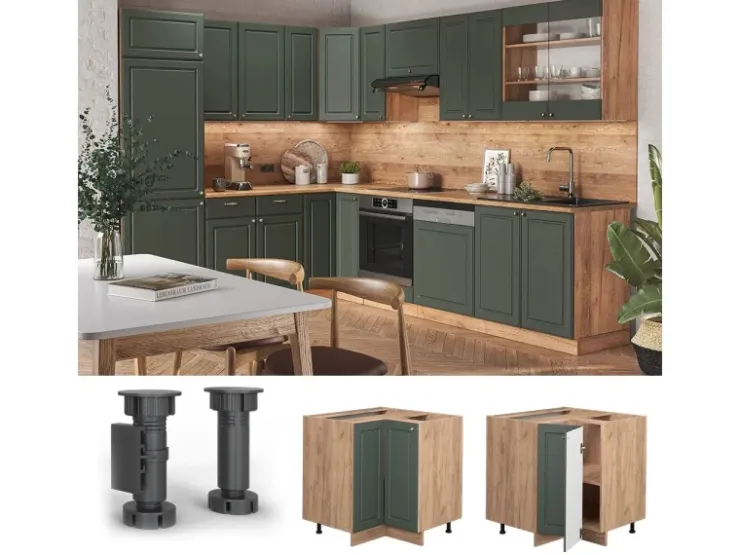 Vicco Eckunterschrank Fame-Line Grün-Gold Landhaus/Goldkraft Eiche 81 cm ohne Arbeitsplatte* Eckregale