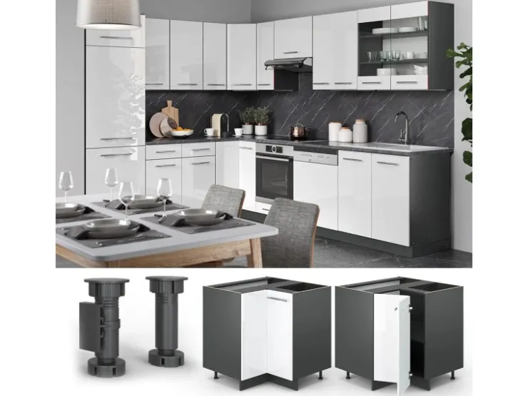 Vicco Eckunterschrank Fame-Line Hochglanz/Anthrazit 81 cm ohne Arbeitsplatte