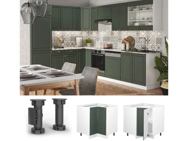 Vicco Eckunterschrank Fame-Line Grün-Gold Landhaus/Weiß 81 cm ohne Arbeitsplatte