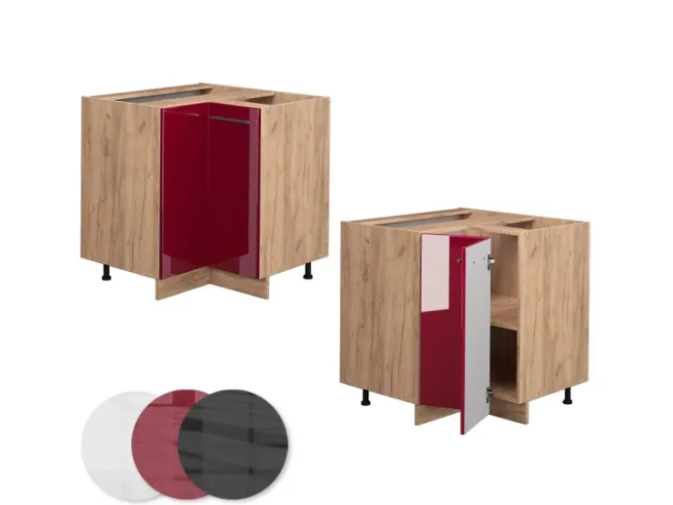 Vicco Eckunterschrank Fame-Line Bordeaux Hochglanz/Goldkraft Eiche 81 cm ohne Arbeitsplatte* Eckregale