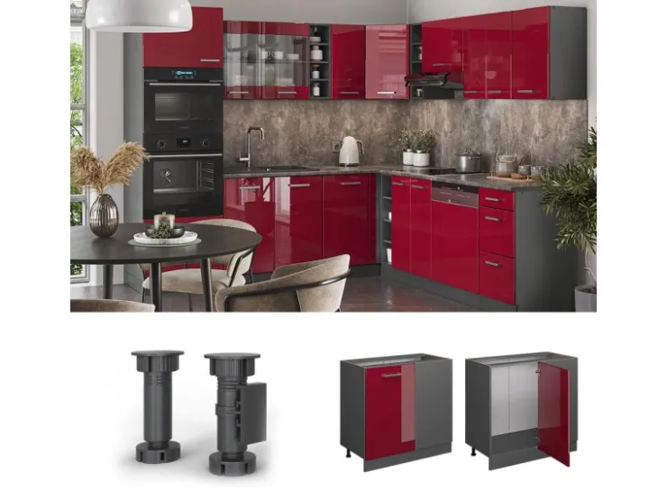 Vicco Eckunterschrank R-Line Bordeaux Hochglanz/Anthrazit 86 cm ohne Arbeitsplatte* Eckregale