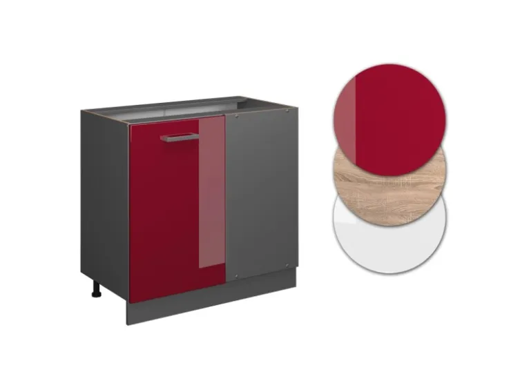 Vicco Eckunterschrank R-Line Bordeaux Hochglanz/Anthrazit 86 cm ohne Arbeitsplatte* Eckregale