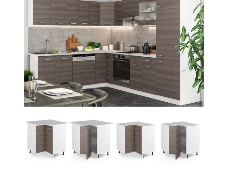 Vicco Eckunterschrank R-Line Küchen Eckschrank Grau/Weiß 76 cm ohne Arbeitsplatte* Eckregale
