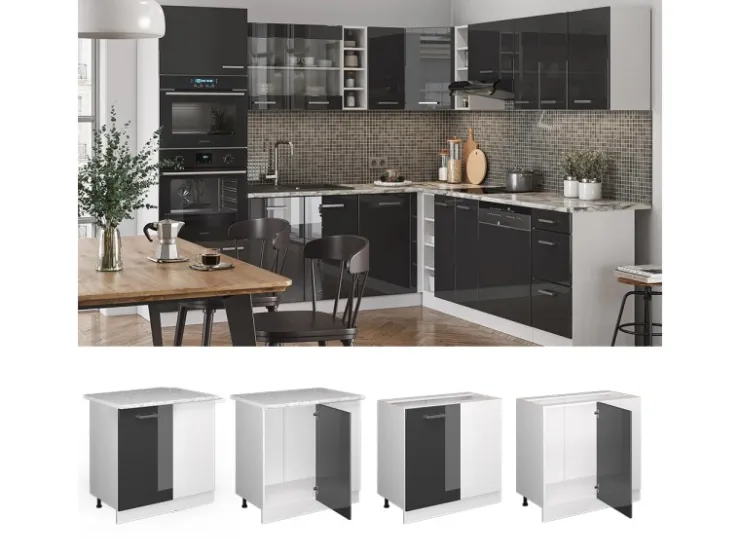 Vicco Eckunterschrank R-Line Hochglanz/Weiß 86 cm ohne Arbeitsplatte