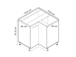 Vicco Eckunterschrank R-Line Artisan-Eiche/Goldkraft Eiche 76 cm ohne Arbeitsplatte