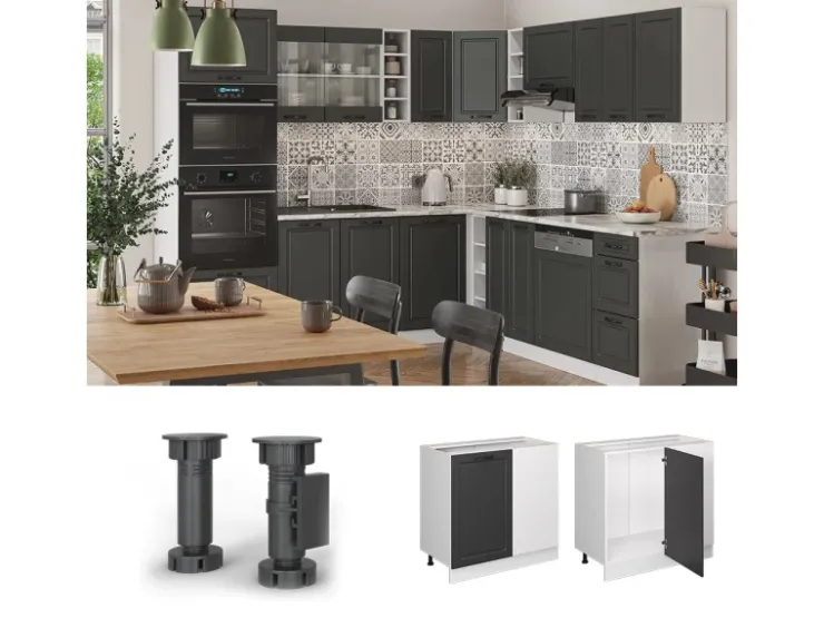 Vicco Eckunterschrank R-Line Anthrazit Landhaus/Weiß 86 cm ohne Arbeitsplatte* Eckregale