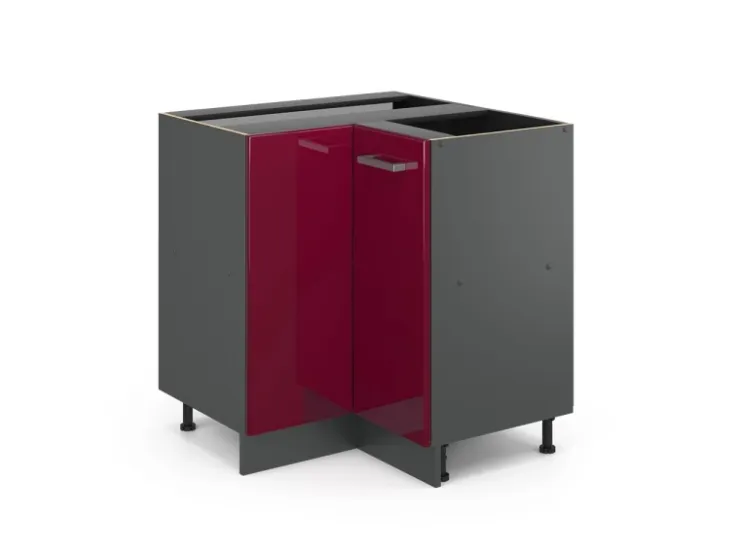 Vicco Eckunterschrank R-Line Bordeaux Hochglanz/Anthrazit 76 cm ohne Arbeitsplatte