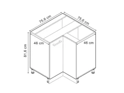 Vicco Eckunterschrank R-Line Bordeaux Hochglanz/Anthrazit 76 cm ohne Arbeitsplatte