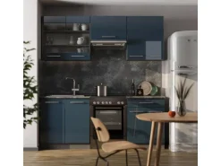 Vicco Fame-Line Küchenschränke Hochglanz/Anthrazit 200 cm AP Eiche ohne E-Geräte