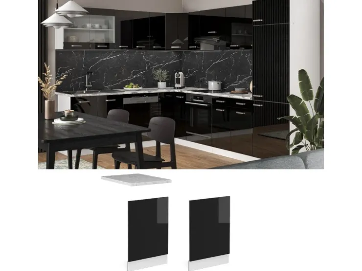Vicco Frontblende R-Line Schwarz Hochglanz/Weiß 45 cm ohne Arbeitsplatte* Schränke