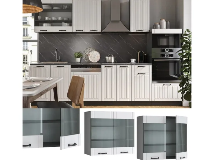 Vicco Küchenglasschrank Fame-Line Glashängeschrank Landhaus/Anthrazit 80 cm