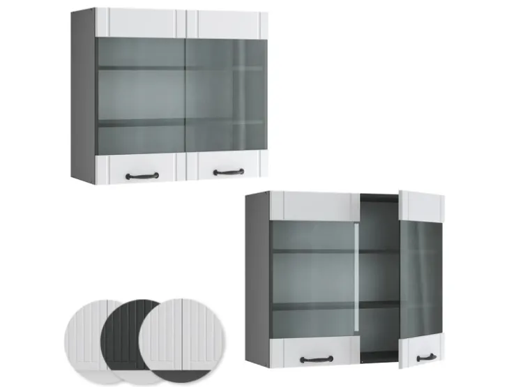 Vicco Küchenglasschrank Fame-Line Glashängeschrank Landhaus/Anthrazit 80 cm