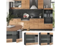Vicco Küchenglasschrank Fame-Line Glashängeschrank Goldkraft /Anthrazit 80 cm* Vitrinen