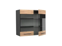 Vicco Küchenglasschrank Fame-Line Glashängeschrank Goldkraft /Anthrazit 80 cm* Vitrinen