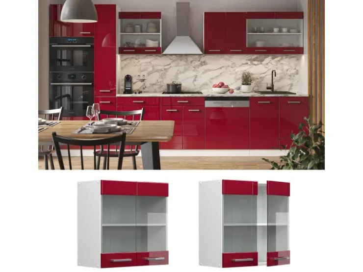 Vicco Küchenglasschrank R-Line Glashängeschrank Bordeaux Hochglanz/Weiß 60 cm* Vitrinen