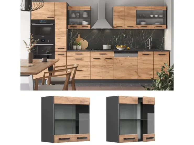 Vicco Küchenglasschrank R-Line Glashängeschrank Goldkraft /Anthrazit 60 cm
