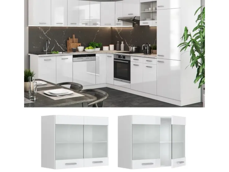 Vicco Küchenglasschrank R-Line Glashängeschrank Hochglanz/ 80 cm