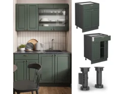 Vicco Küchenunterschrank Fame-Line Grün-Gold Landhaus/Anthrazit 60 cm mit Schublade ohne Arbeitsplatte* Schränke