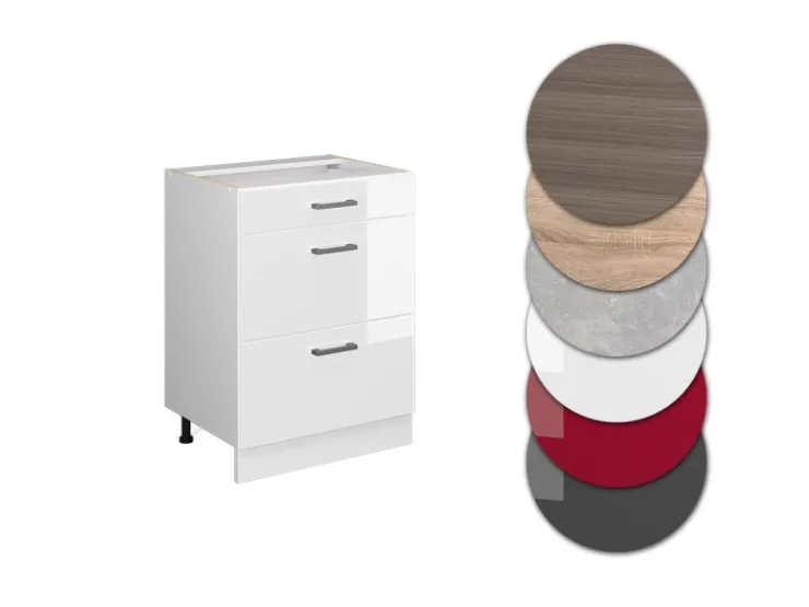 Vicco Küchenunterschrank R-Line Hochglanz/ 60 cm mit Schubladen ohne Arbeitsplatte